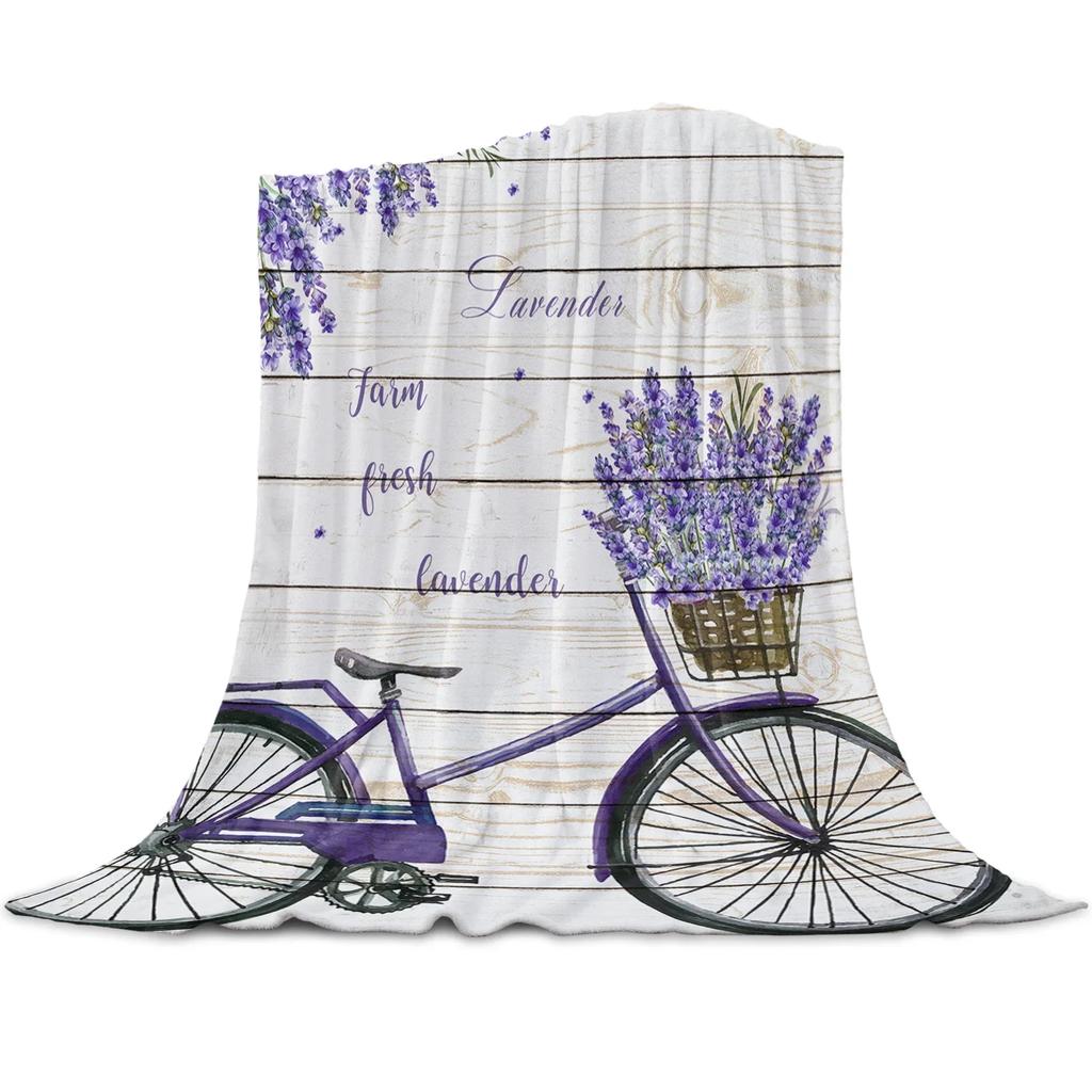 Farm Purple Fresh Flower Lavender Bicycle Flannel Blankets For Sofa Beds Bedding Room Soft Fleece Blanket Bedspread Home Textile