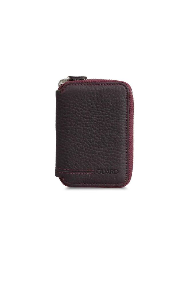 

Burgundy Leather Mini Wallet with Guard Zipper