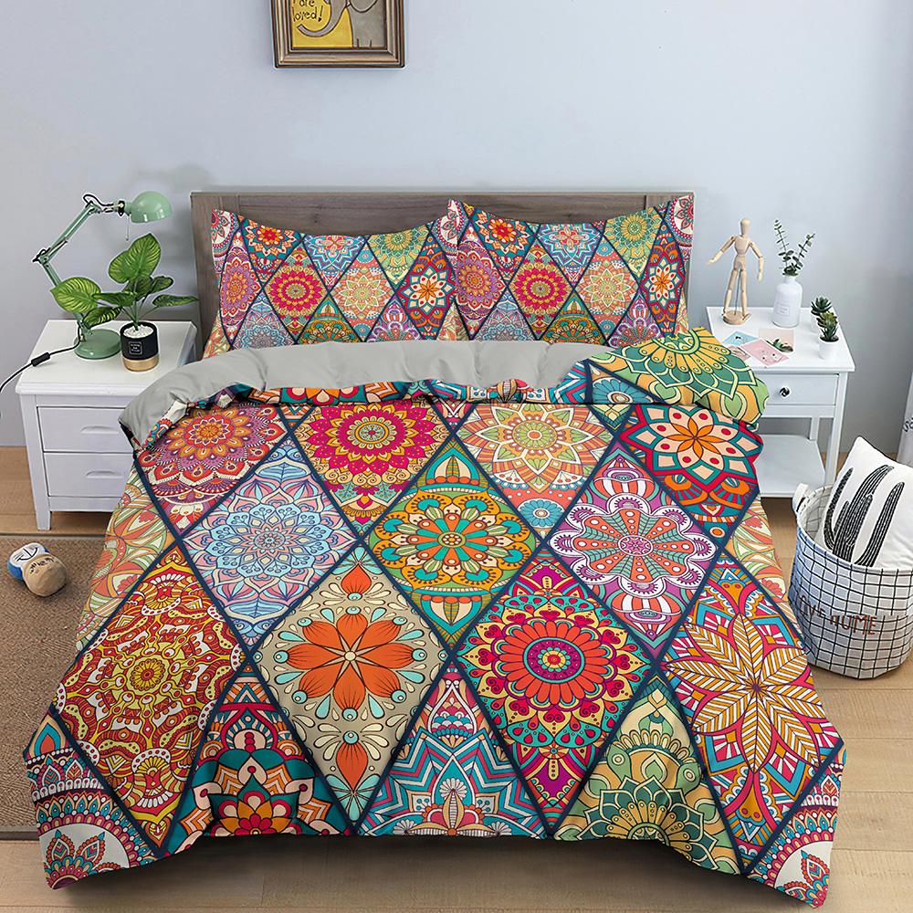 Mandala Duvet Cover Set King Tie Dye Paisley Quilt Cover Purple Boho Hippie Trippy Floral Exotic Style Bedding Set