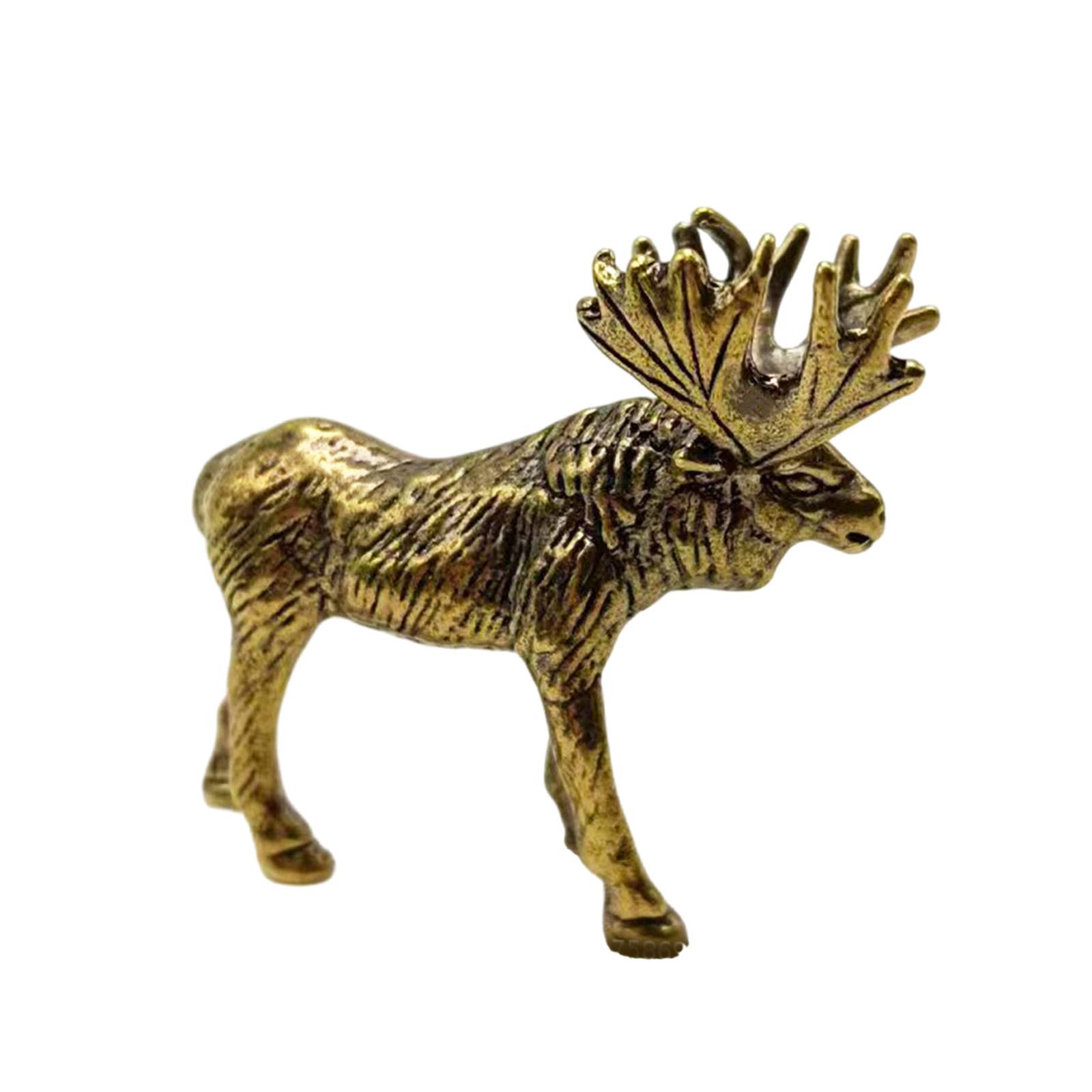

Элегантная старинная латунная статуэтка лося, реалистичная миниатюрная фигурка оленя, украшение для домашнего стола