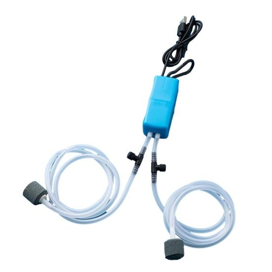 1 Set Oxygen Pump Dual Tube Design Mini Aquarium Air Pump Kit Ultra-Quiet USB Charging Pump for Fish Tank