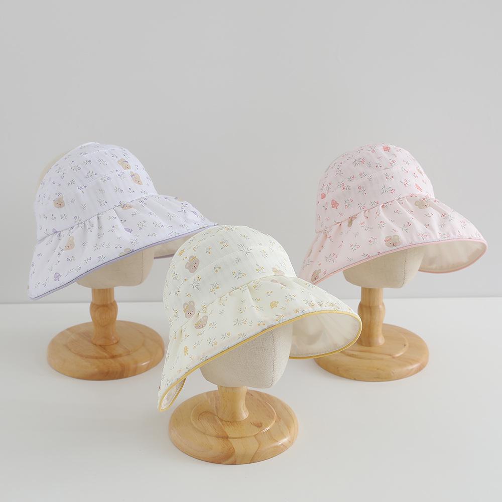 Girls' Cute Floral Wide-Brimmed Summer Sunshade Hat - Breathable Korean Style