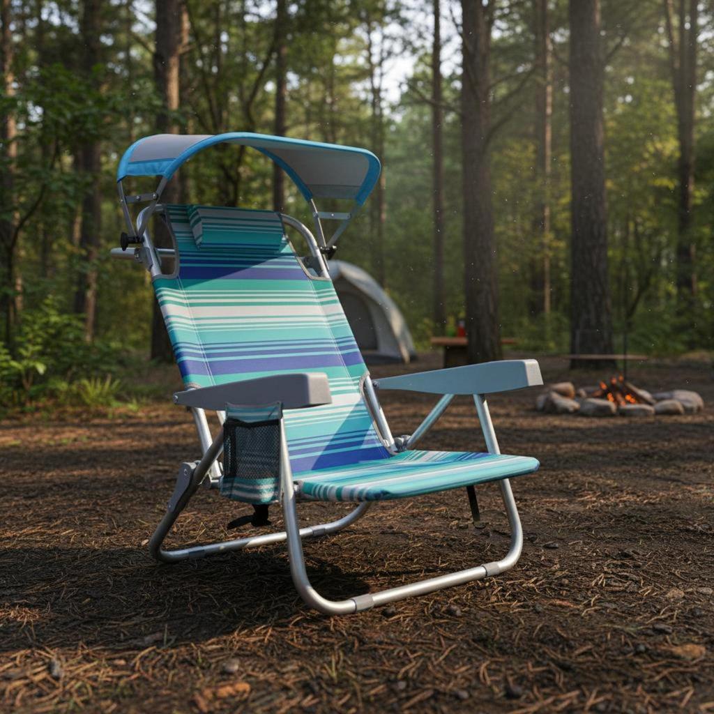 Beach Chair with Canopy Foldable Design Reclining