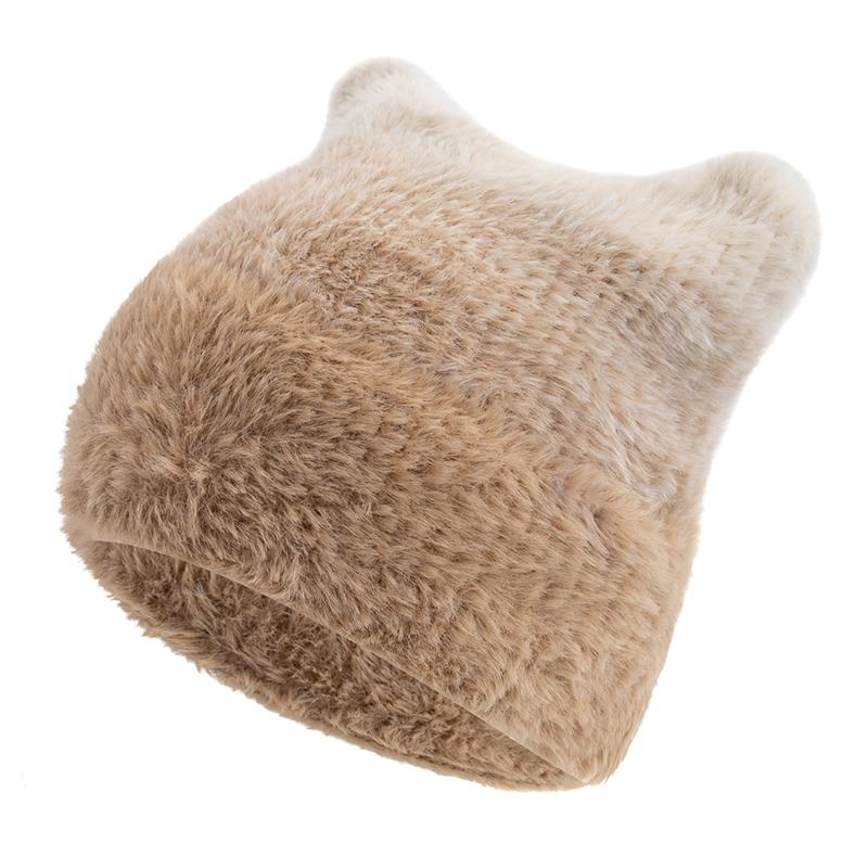New Gradient Color Dandy Hat Cat Ear Lazy Beanie Hat Sweet Winter Hats For Women Streetwear Warm Fur Hats For Girl Gift