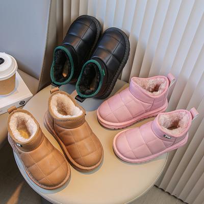 Mädchen Schneestiefel Winter Kinder Baumwollschuhe Einfarbig Jungen Kinder Leder Kurzstiefel Dick Warm Plüschfell Rutschfest 2024