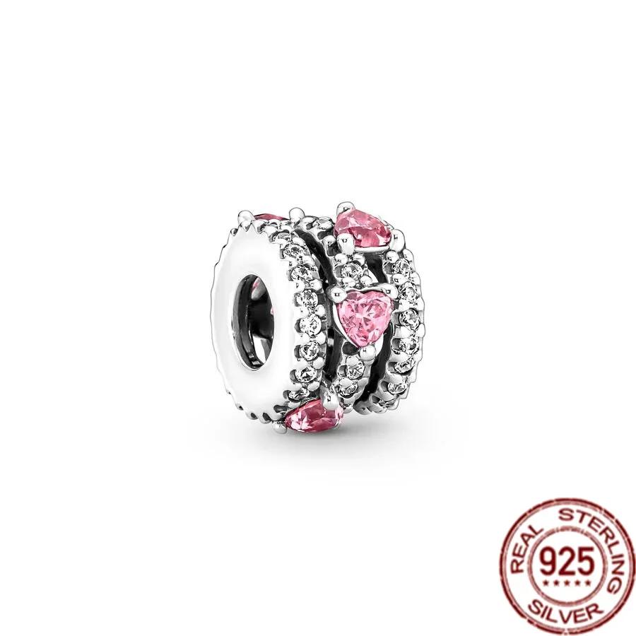 Charms Heart Beads Pink Dangle Charm Flower Pendant Diy Jewelry Fit Original Copper Bracelet Necklace Clip