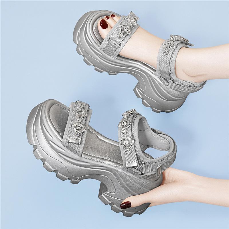 

Casual sports sandals women s summer new versatile rhinestone women s Velcro sandals accessories hole shoes 39
