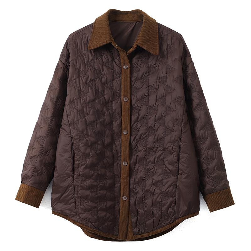 Lightweight Women's Mid-Length Cotton Jacket - 2024 Autumn/Winter Casual Fashion, Padded Patchwork, Loose Fit, Korean Style