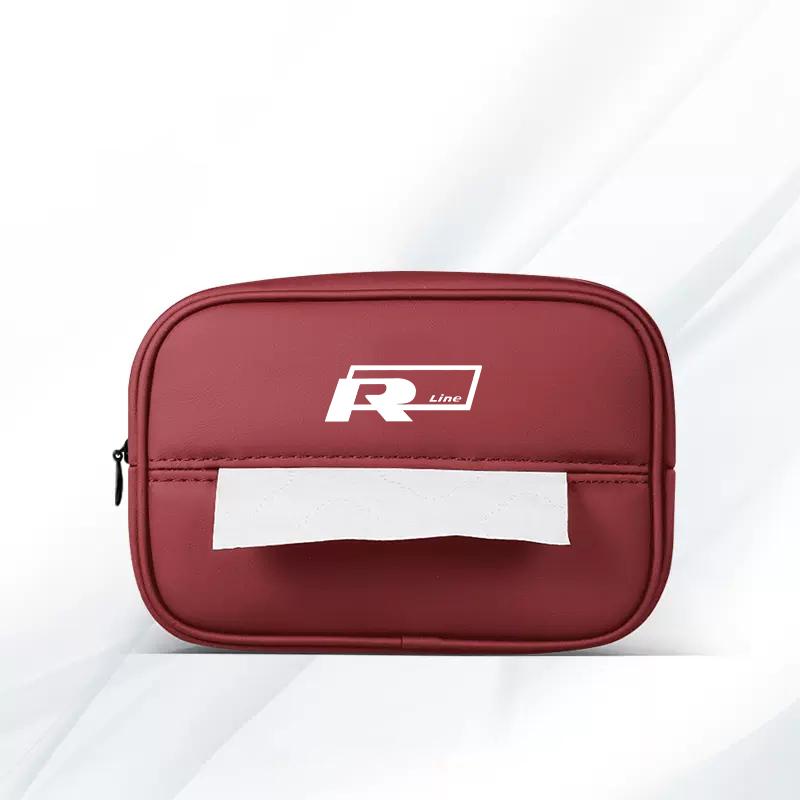 UNYDV1 Leather Car Tissue Box Sun Visor Seat Back Hanging Bag Accessories For Volkswagen VW RLine R GTI Golf Amarok Phaeton ID3 Tiguan