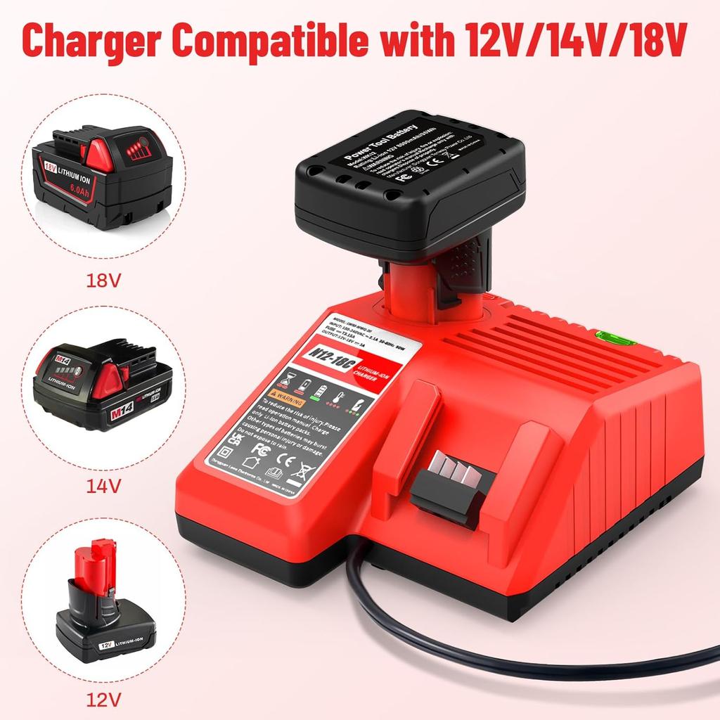 Multil Volatage Rapid Battery Charger - Replacement for Milwaukee 12v 18v Power Tool Lithium Battery 48-11-2412 48-11-2401 48-11-2440 48-11-1862