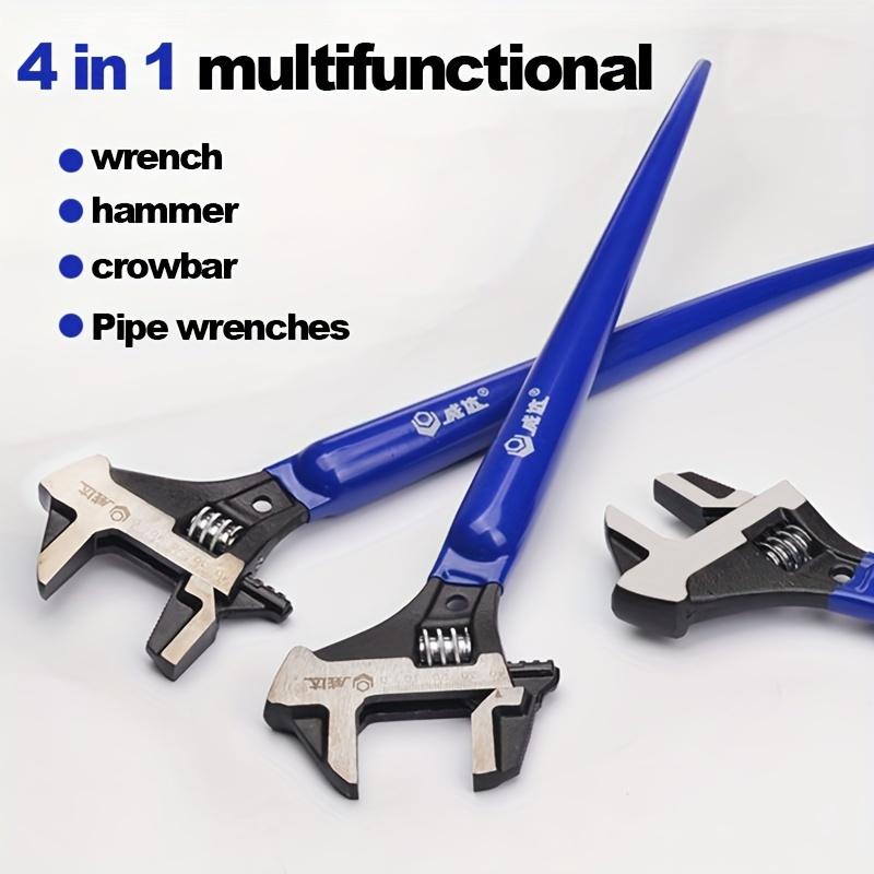 4-in-1 Adjustable Spud Wrench 16in/405mm Reversible Jaw Adjustable Wrench with Hammer Head and Pipe Wrench Function
