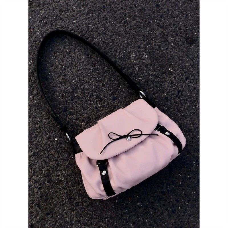 Niche Design Pink Cloud Bag 2025 New Sweet and Cute Underarm Bag Fashionable Versatile Bow Shoulder Bag