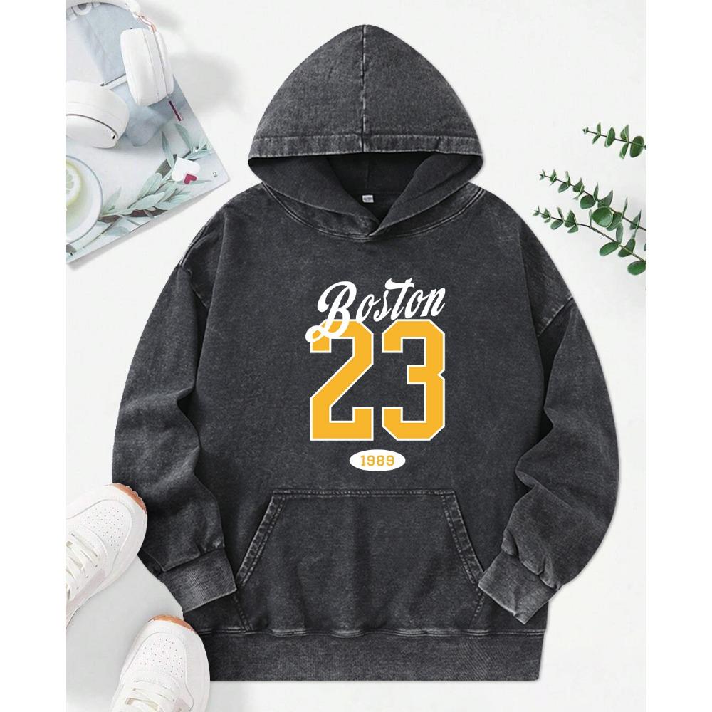 Art Word Boston 23 Printed Women Washed Hoodie Fashion Multicolor Hoody Casual Oversize Streetwear Clothes