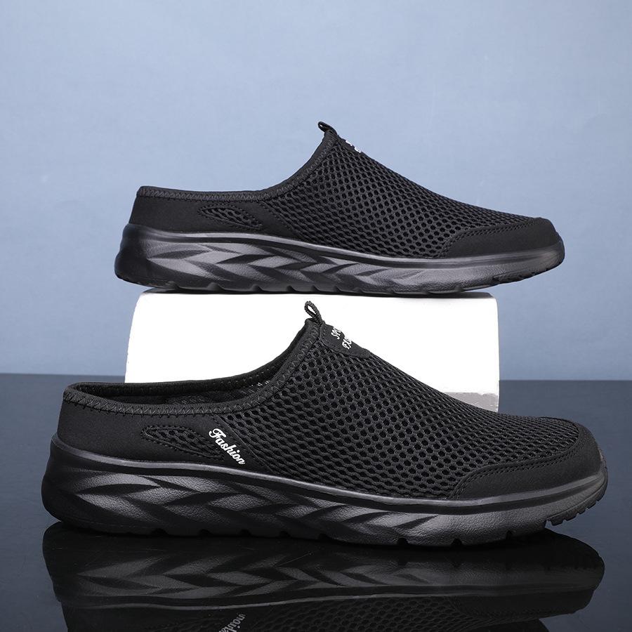 Summer Mesh Men's Half Slippers Casual Breathable Casual Shoes Large Size Soft Sole Hollow Trend Men's Walking Shoes
