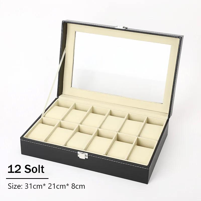 PU Leather Display Storage Collection Organizer Watch Box Case With Glass Top Slot Men Watch Bracket Display Box Gifts