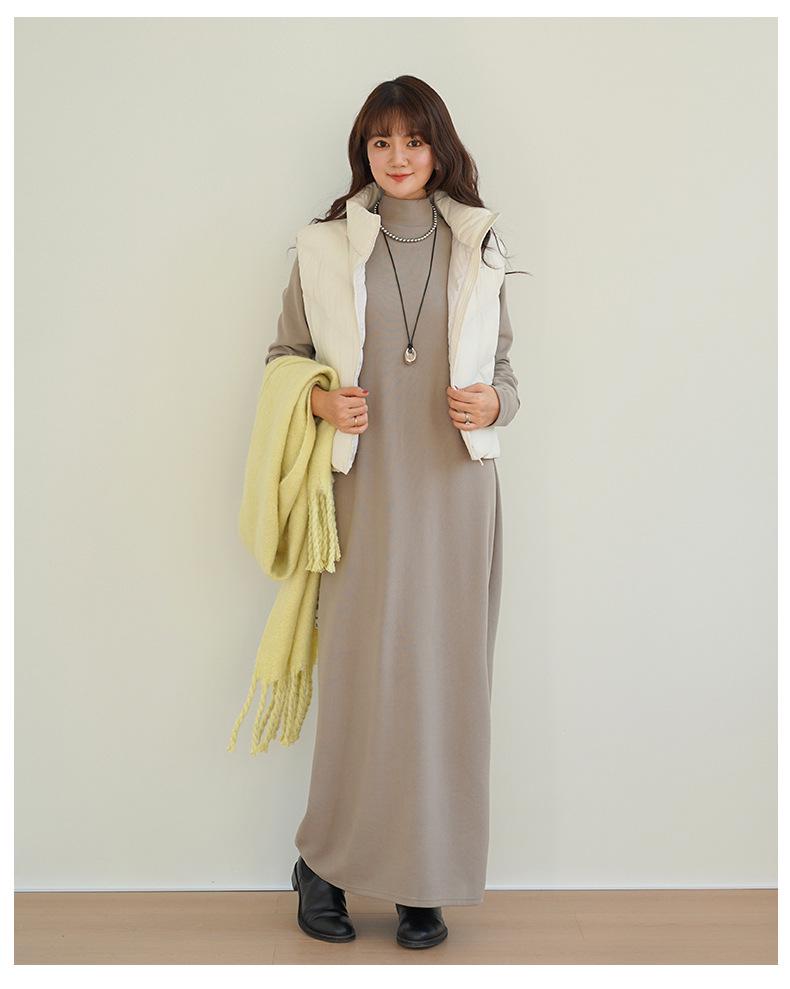 Autumn/Winter Brushed Half-High Collar Long Sleeve Slimming Dress