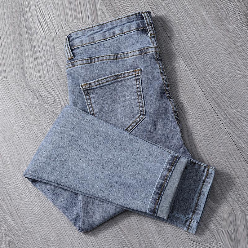 Women's High Waist Light Wash Cropped Skinny Jeans – Spring/Autumn 2025 Trendy Slimming Eight-Point Pants