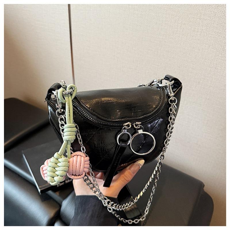 

Niche trend summer new saddle shoulder bag trendy chain messenger bag pu simple style women s bag чорний