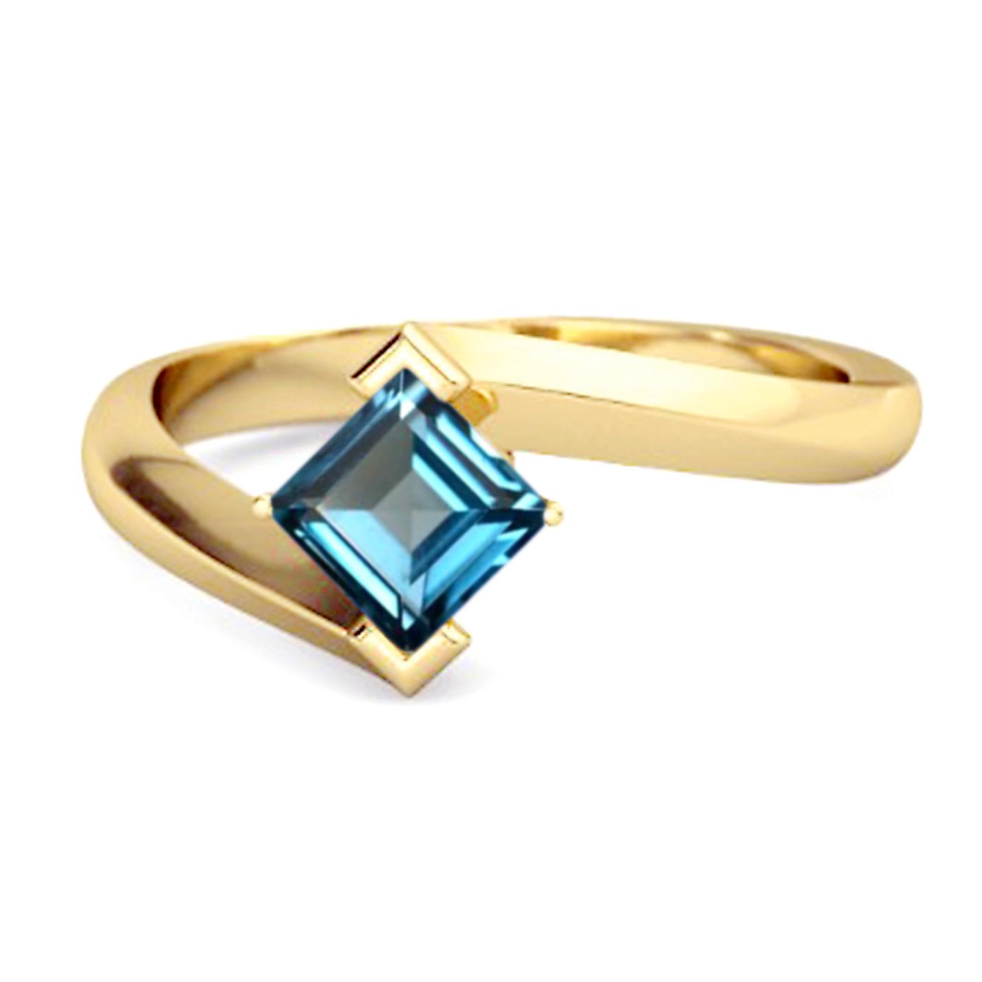 

London Blue Topaz Sleek Tension- 925Style Ring - 925 Sterling Silver Gold Vermeil 12 жовтий