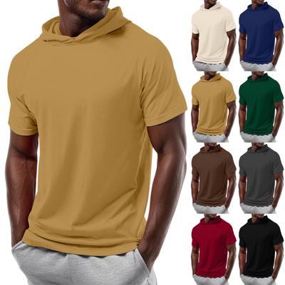 Erkek Düz Omuz Kısa Kollu Kapüşonlu Tişört Sweatshirt