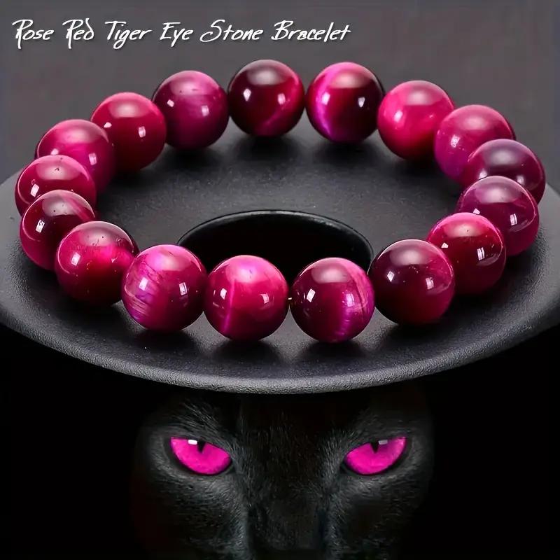 Blue Quartz Tiger Eye Beaded Bracelet - Bohemian Style, Natural Stone Wealth Attraction Handband with Pink Eyes Design, Good Luck Fashionable Bracelet