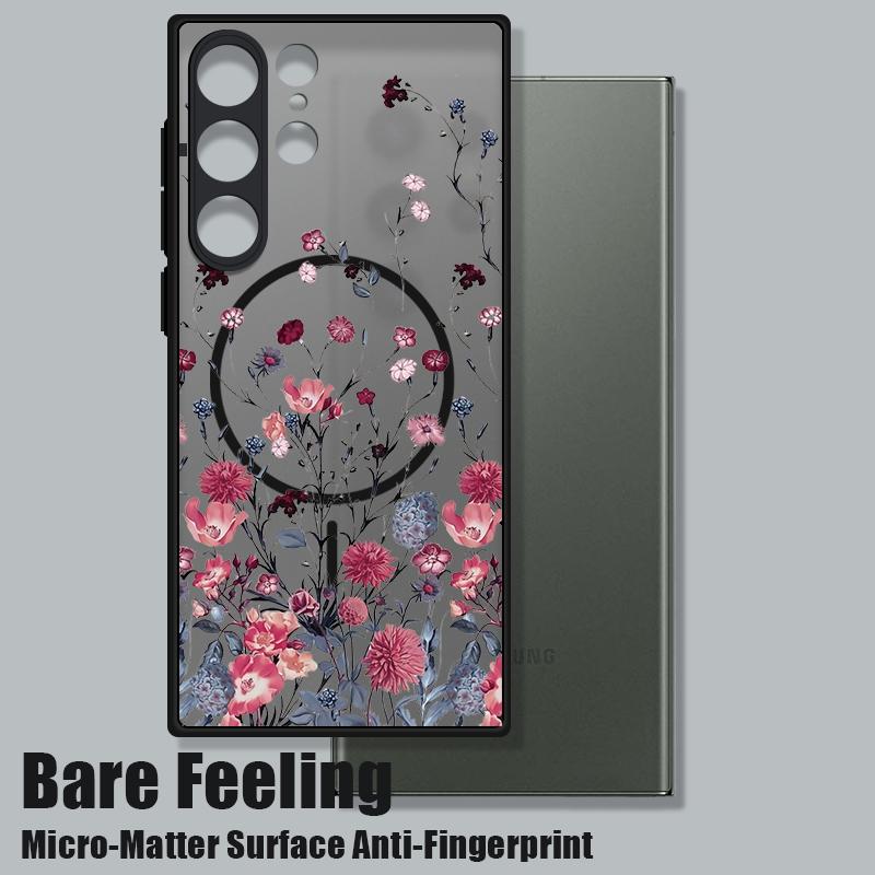 Matte Magnetic Case For Samsung Galaxy S25 S24 S23 Ultra S22 Plus S24 S21 S20 FE For Magsafe Retro Flowers Clear Hard PC Cover