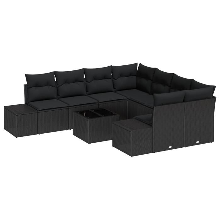 VidaXL Ensemble de canapés de jardin 9 pièces avec coussins Noir Rotin synthétique 3355672