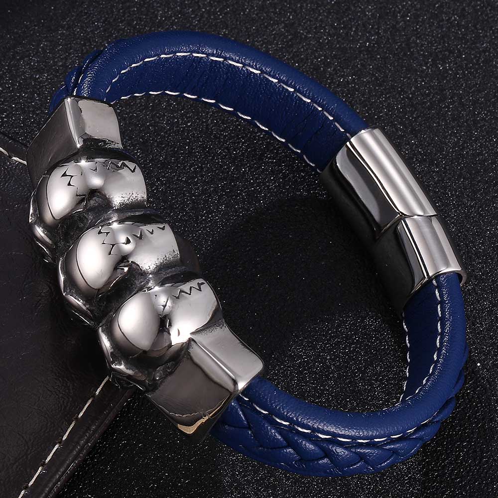 

Модный браслет с подвеской в виде черепа из нержавеющей стали и кожи, плетеный для мужчин, ювелирные изделия в виде черепа в стиле панк-браслетов, аксессуары 205mm