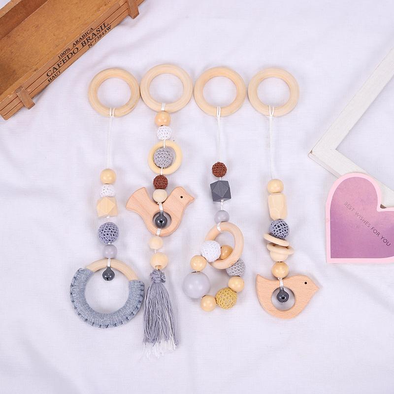 Decoration Fringe Pendant Beech Wooden Baby Teethers Set Animal Shape Baby Learning Toys Custom New Born Gift Set Teether Set