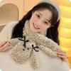 [Scarf, Hat and Gloves Three-piece Set] Plush Bow Gloves for Women's Winter Warm, Thickened and Cold-proof Riding