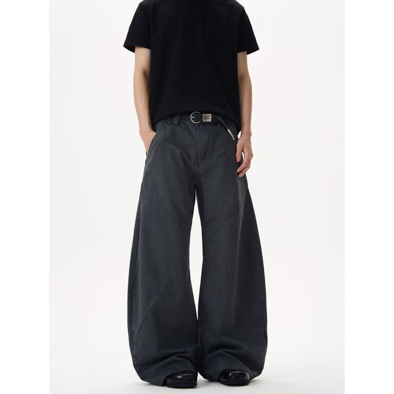 Kisko American Retro Cut-And-Sew Design Scimitar Cargo Pants Unisex Loose Cleanfit Casual Pants