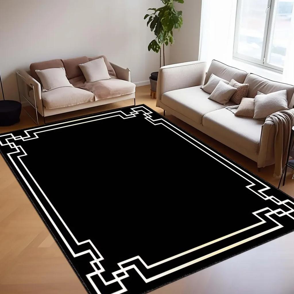 Black Art Deco Area Rug, Geometric Vintage Style Carpet, Bold Glam Floor Mat for Modern, Elegant Rug, Moody Luxe Home Decor Ru