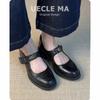 Super soft lambskin~ Genuine leather thick-soled Mary Jane single shoes women's light mouth black shoes thick heel retro small leather shoes