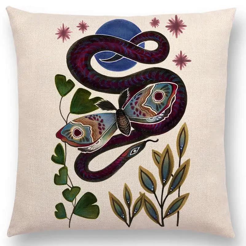 Retro Mystery Watercolor Art Totem Sofa Pillow Case Animals Deer Bear Bird Fish Fox Owl Snake Rabbit Heron Bee Cushion Cover
