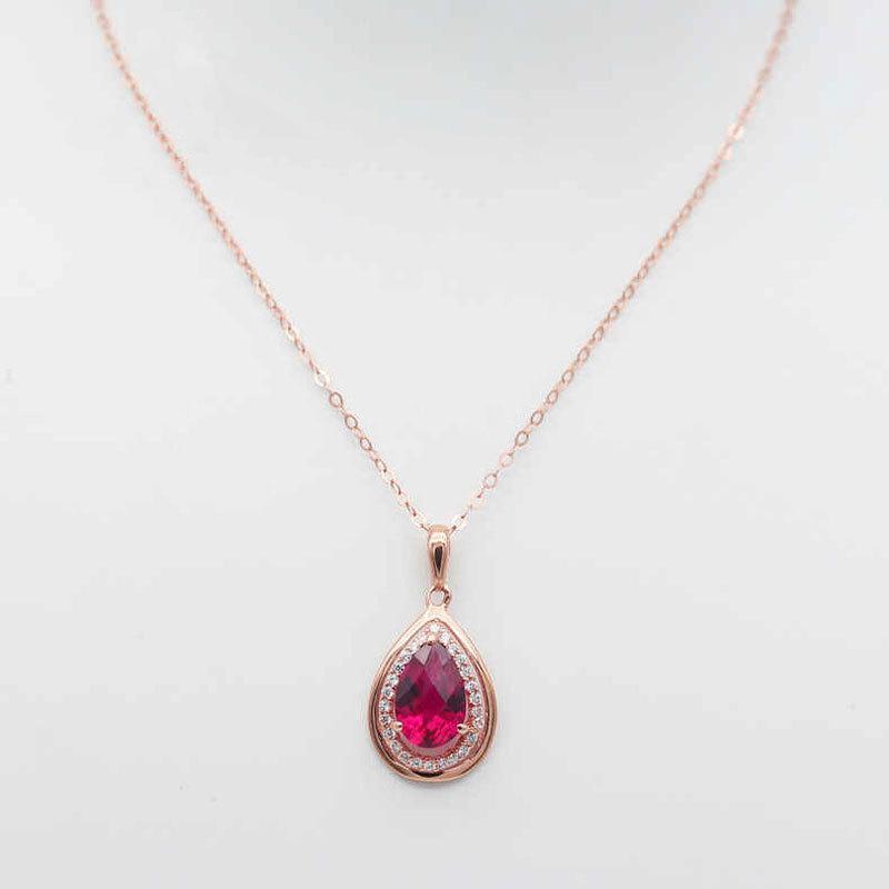 Pure Purple Gold Red Pomegranate Chain Set, Exquisite Rose Gold-Plated Color Gold Luxury Pendant.