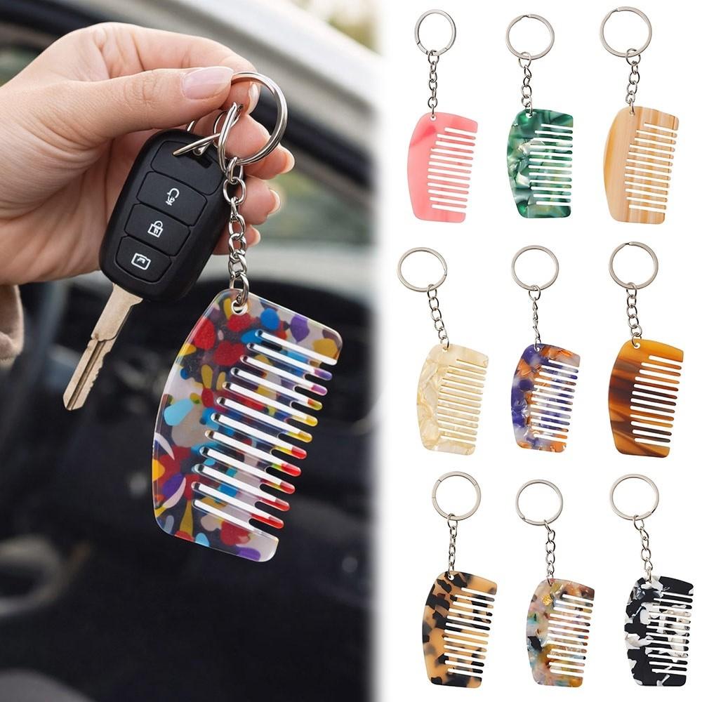 New Mini Comb Keychain Comb Colorful Hanging Ornament Keyring Resin Key Chain Bag Decoration
