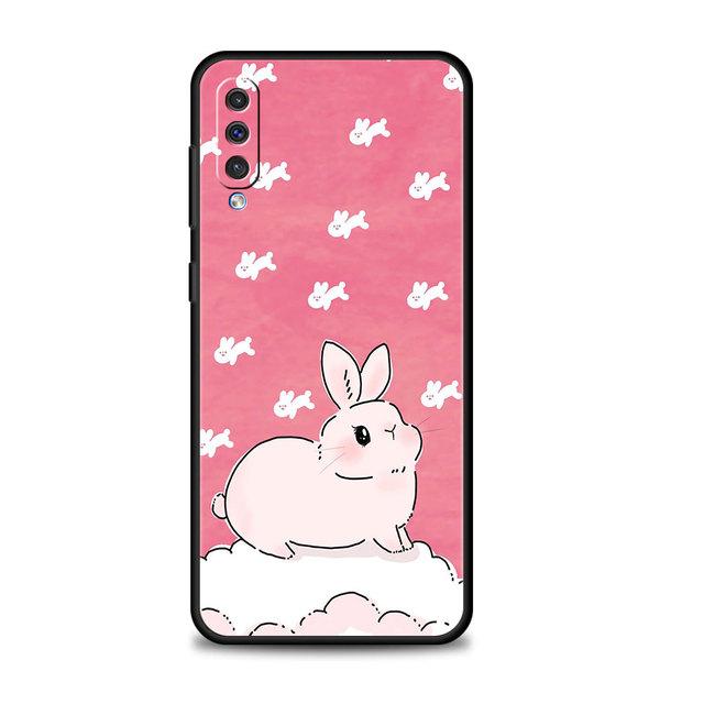 Pouzdro Flower Love Pink roztomilý králík pro Samsung Galaxy A70 A70s A50 A30s A04s A20s A20e A02 A02s A03 A04 A03s M52 A42 M31 kryt