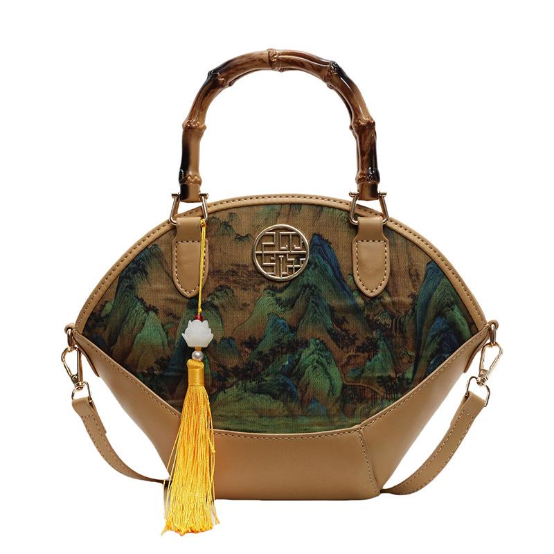 

Women s bag 2025 new Chinese style literary fashion fringed handbag foreign style versatile messenger shell bag tide хаки