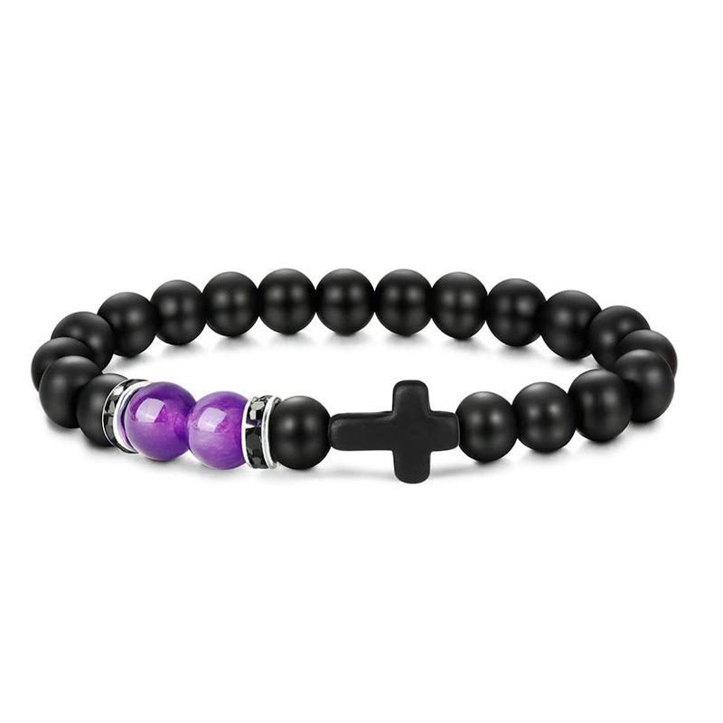New Retro Cross Natural Stone Bracelet Tiger Eye Stone Lava Volcanic Stone Elastic Bead Men's Bracelet