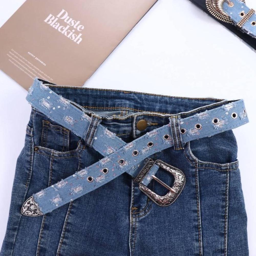 

Decorations Jean Belt Metal, Denim Fabric Versatile Needle Buckle Waistband Durable Trendy Belt
