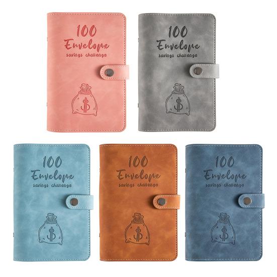 A6 Soft Faux Leather Loose-Leaf Budget Book with Zipper Bag 100-Day Expense Tracker Coin Card Storage Money-Saving Planner