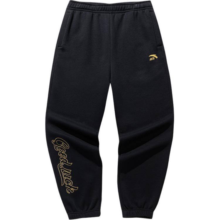 

Anta Good Things Happen Series Loose Durable Letter Knitted Sports Pants Men Bottoms Basic-Black Gold 152518301S-3 M