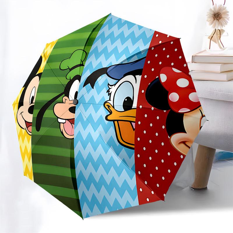 Mickey Mouse, Disney Characters Themed Automatic Opening and Closing Umbrella, Brightly Colored 8-rib Portable Umbrella, Suitable for Men and Women, A