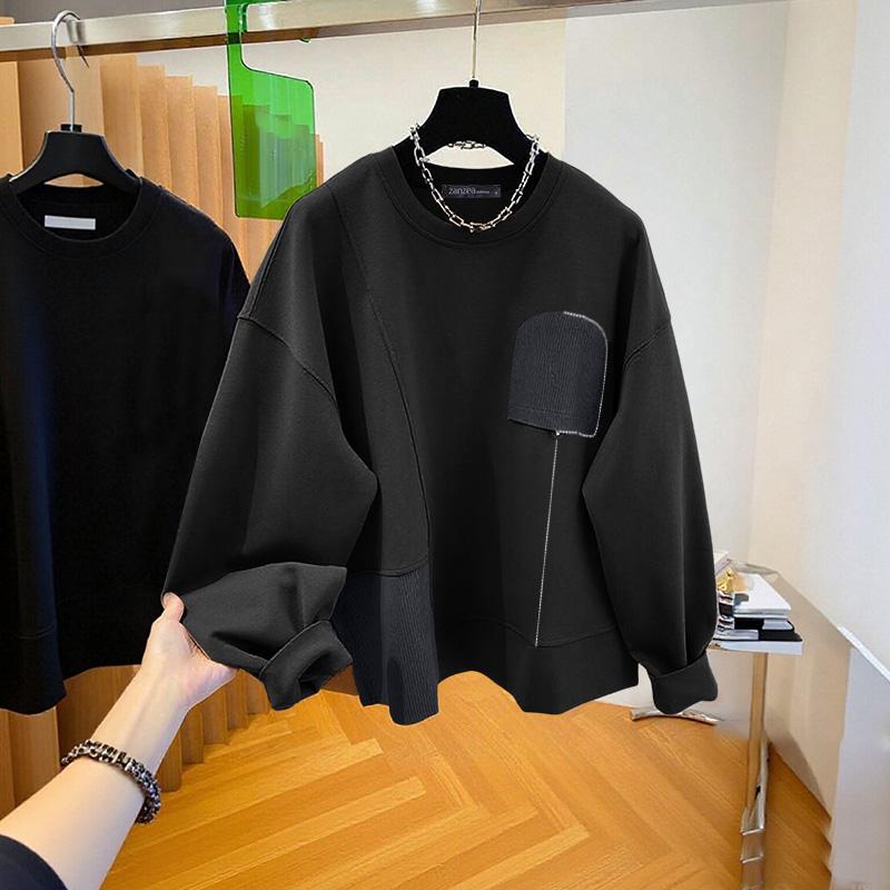 ZANZEA Women Casual Round Neck Long Sleeve Loose Splice Sweatshirts