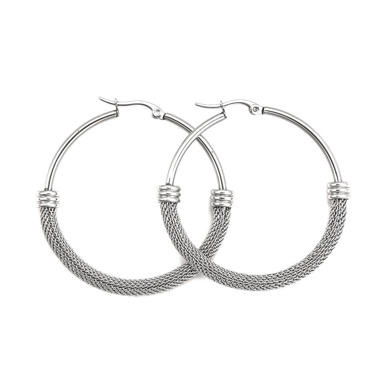 

Fashion 1Pair 304 Stainless Steel Hoops Earrings Color Round Hollow Net Circle Ring Earrings For Women Man Jewelry Exquisite Ear