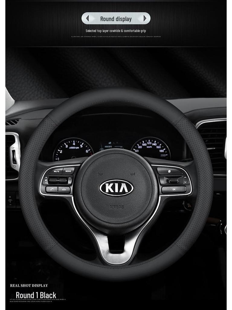 Genuine Leather Steering Wheel Cover for Kia Models: K3, Sportage, K5, Forte, K2, Cerato, KX3, KX Cross, K4, Seltos