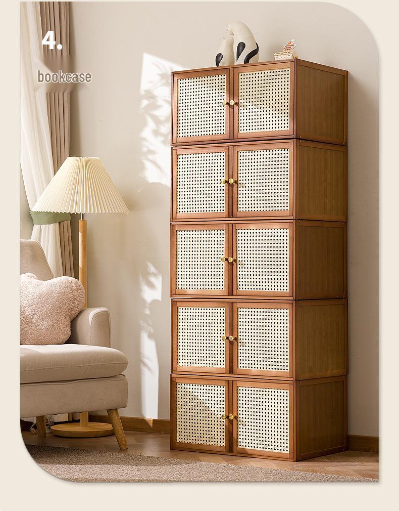 Solid Wood Toy Storage & Rattan Lattice Cabinet
