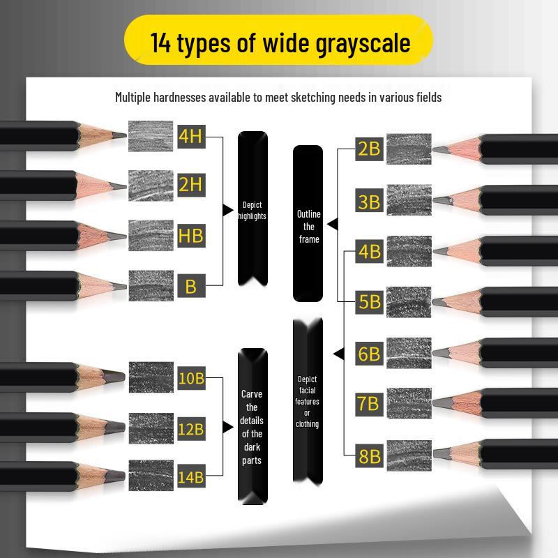 Ben Fan'er 14-Piece Sketch Pencil Set, 4H-14B for Students & Professional Art Drawing