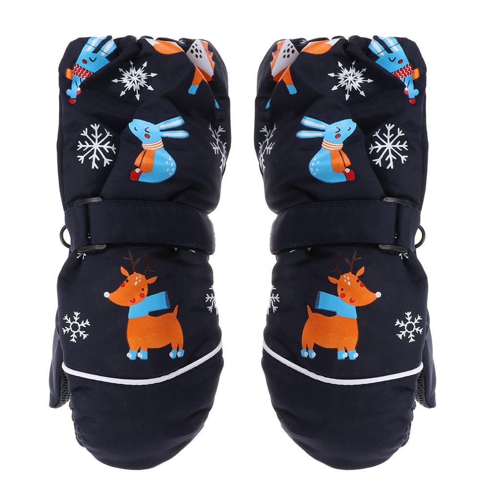 2-6 Years Winter Old Fashion Non-slip Print Cartoon Deer Rabbit Children Ski Gloves Windproof Thick Warm Long-sleeved Mittens