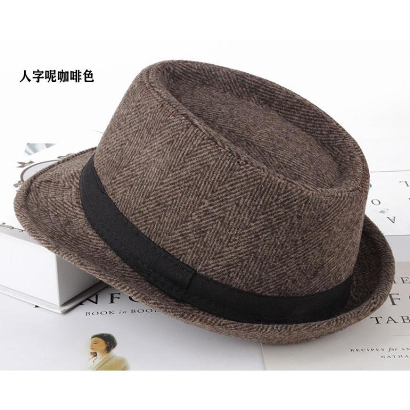 Autumn and winter men's top hat, Frannie plaid fabric warm middle-aged and elderly jazz hat casual top hat men's hat